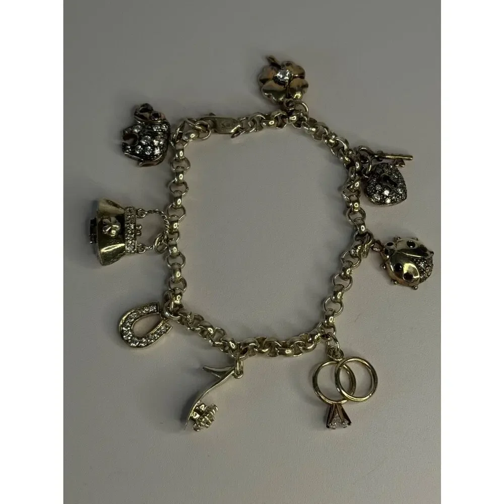 925 Sterling Silver Lovely Charms Sapphire CZ Bracelet Length 7